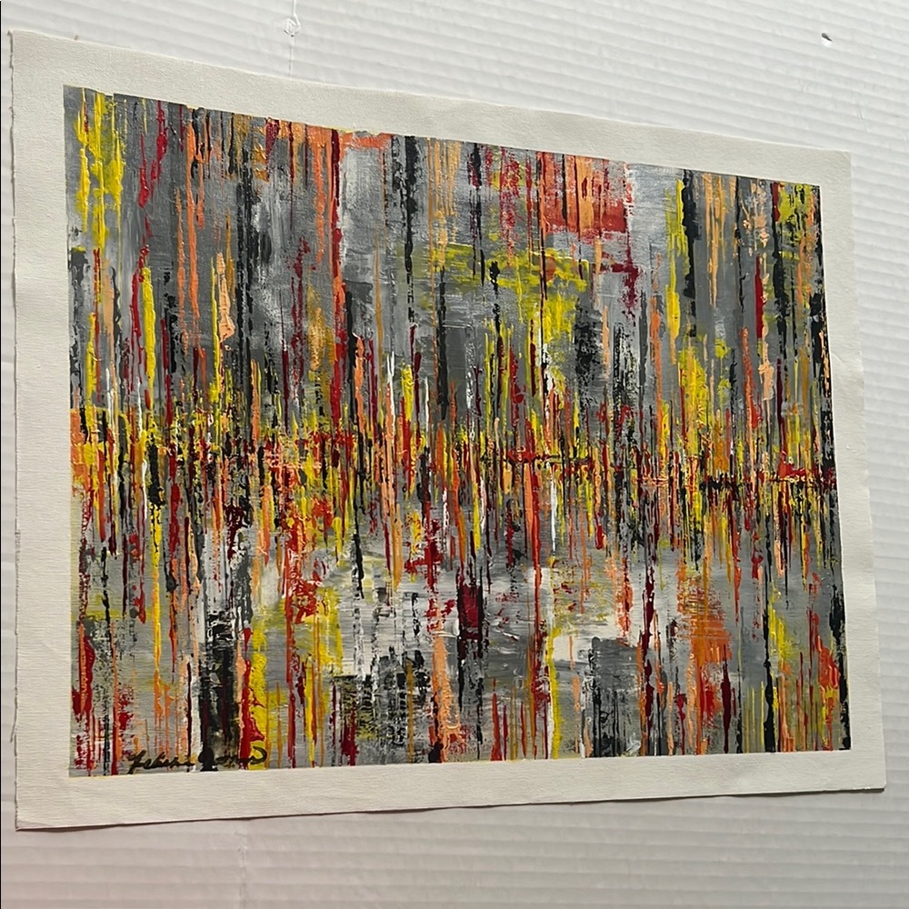 Gray Red Orange Abstract Painting